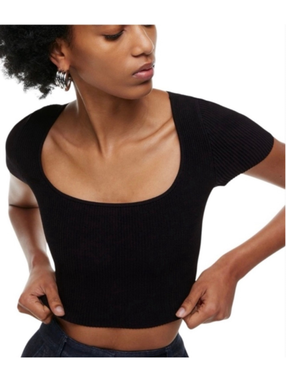 Aritzia Babaton Sculpt Knit Square Neck Cropped Top XS